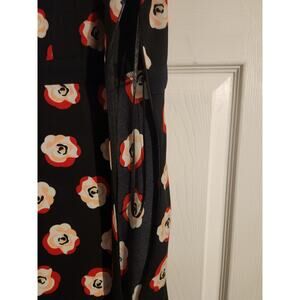 ELLE Women’s Salsa Floral A-Line Dress Black W/Red White Flowers Size 16